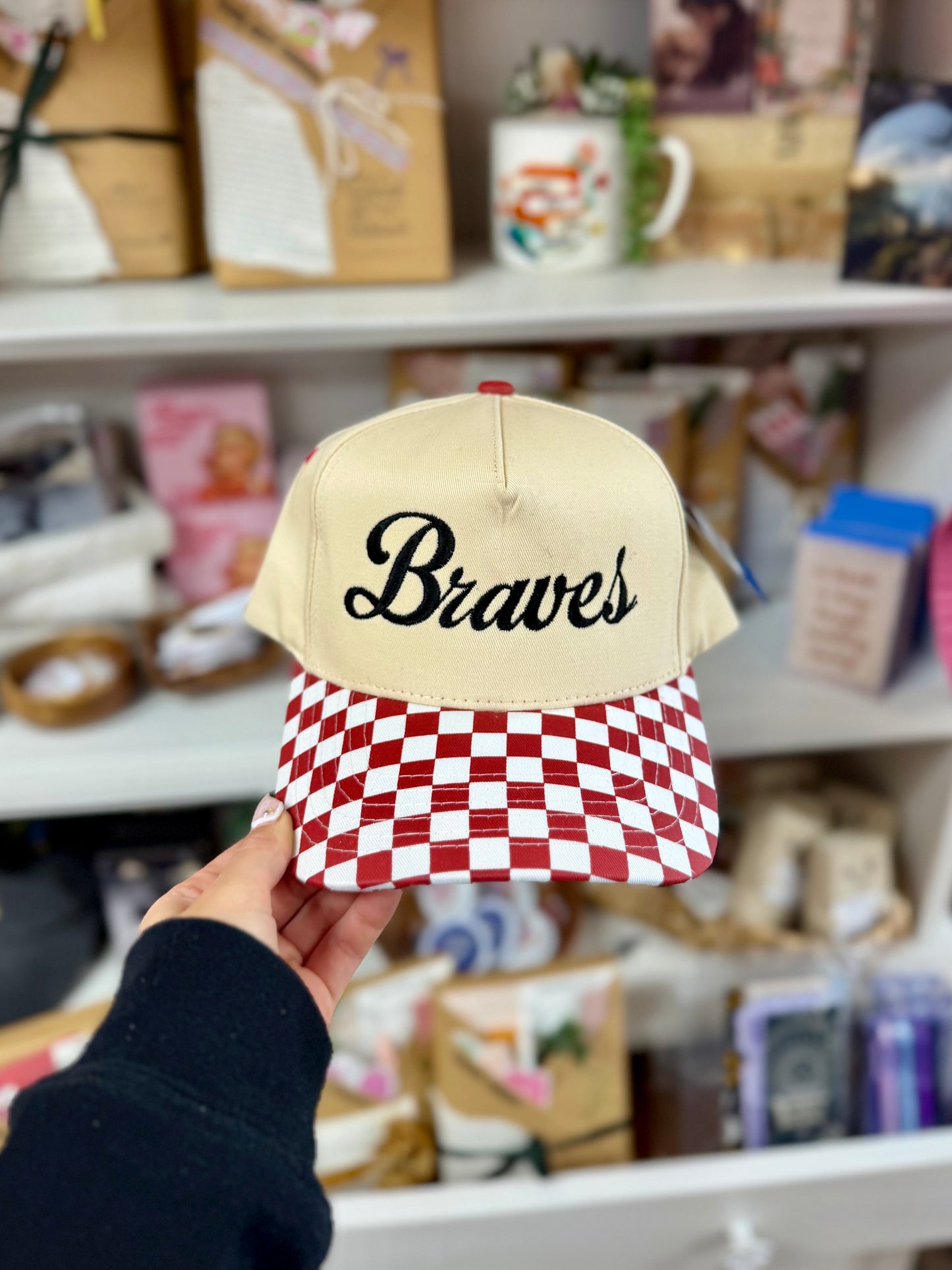 braves embroidered checkered hat