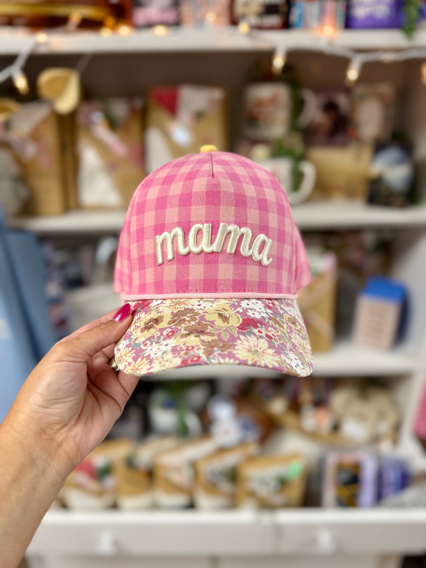 mama floral puff print embroidered hat
