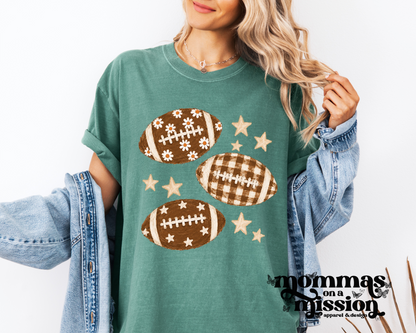 patterned footballs and stars