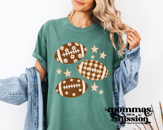 patterned footballs and stars