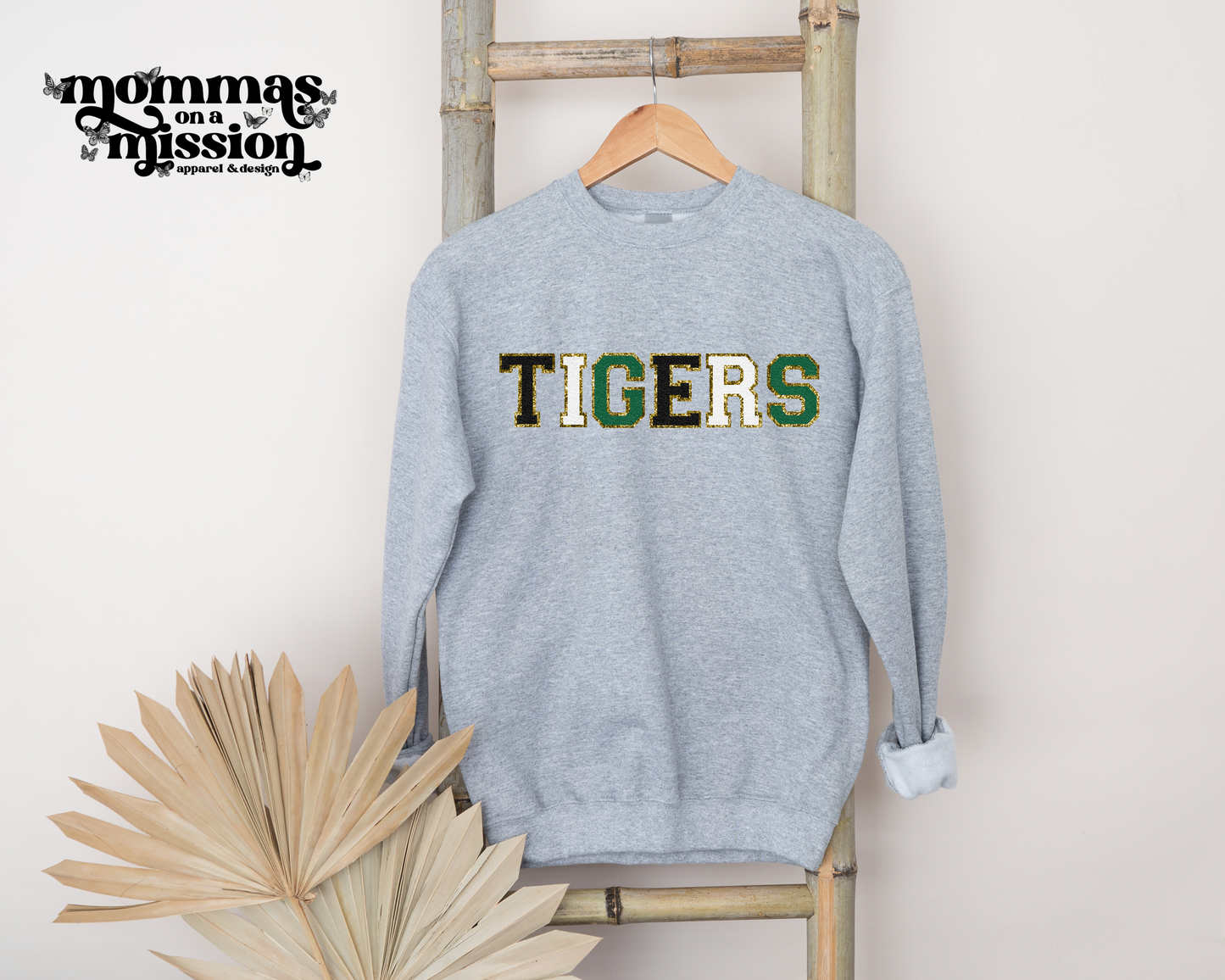 tigers in black, green and white faux chenille