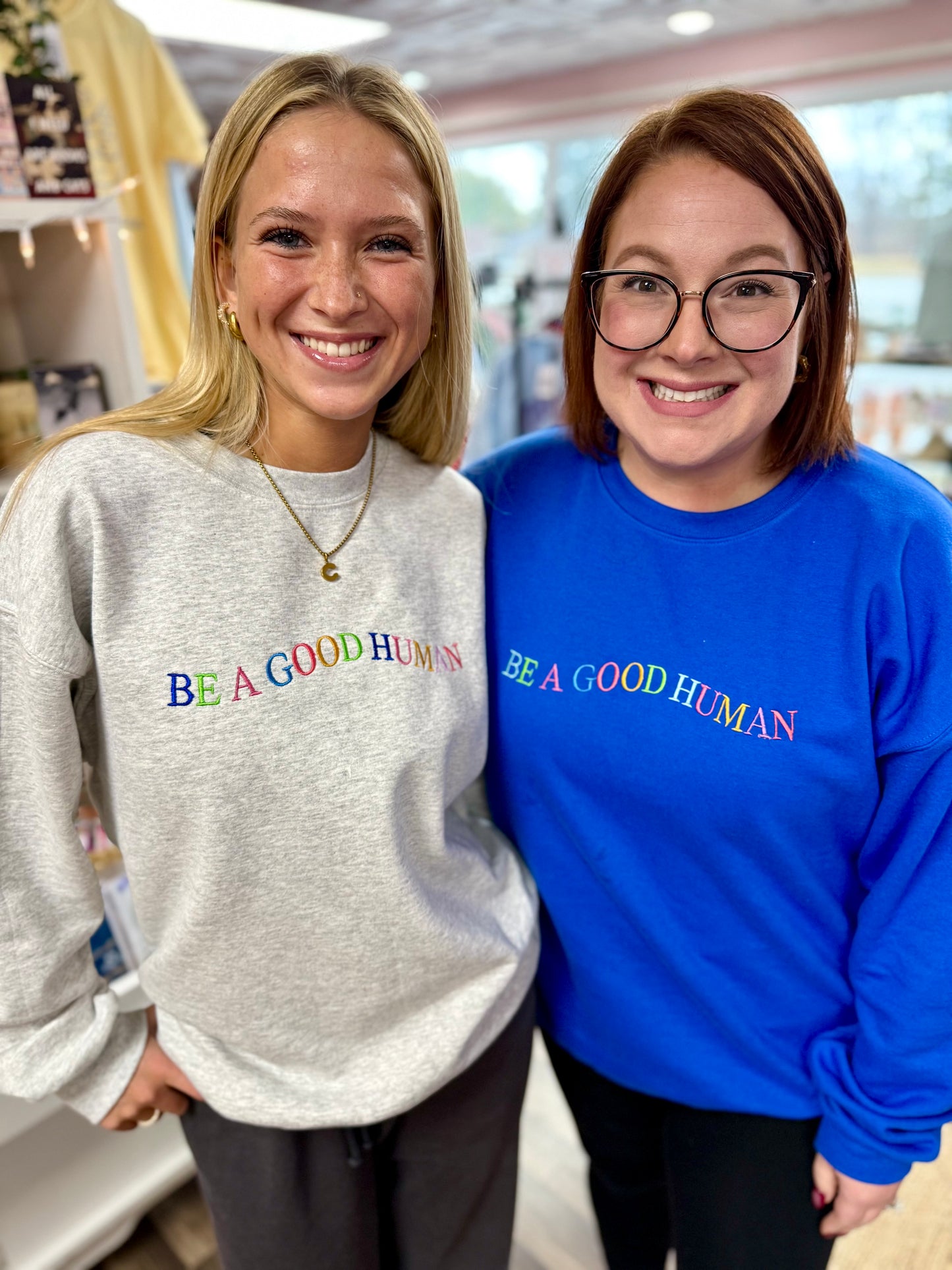 be a good human - embroidered sweatshirt