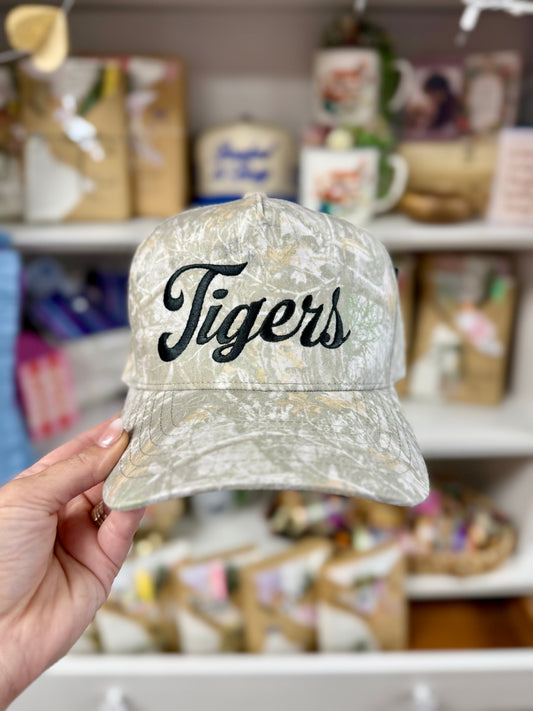 tigers script embroidered light camo hat