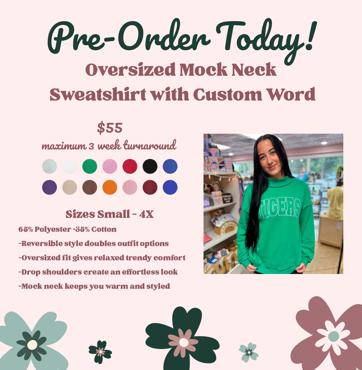 pre-order mock neck sweatshirt with custom mascot outline