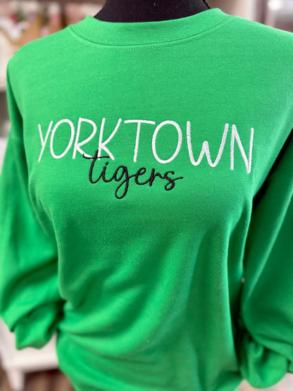 yorktown tigers green - embroidered sweatshirt