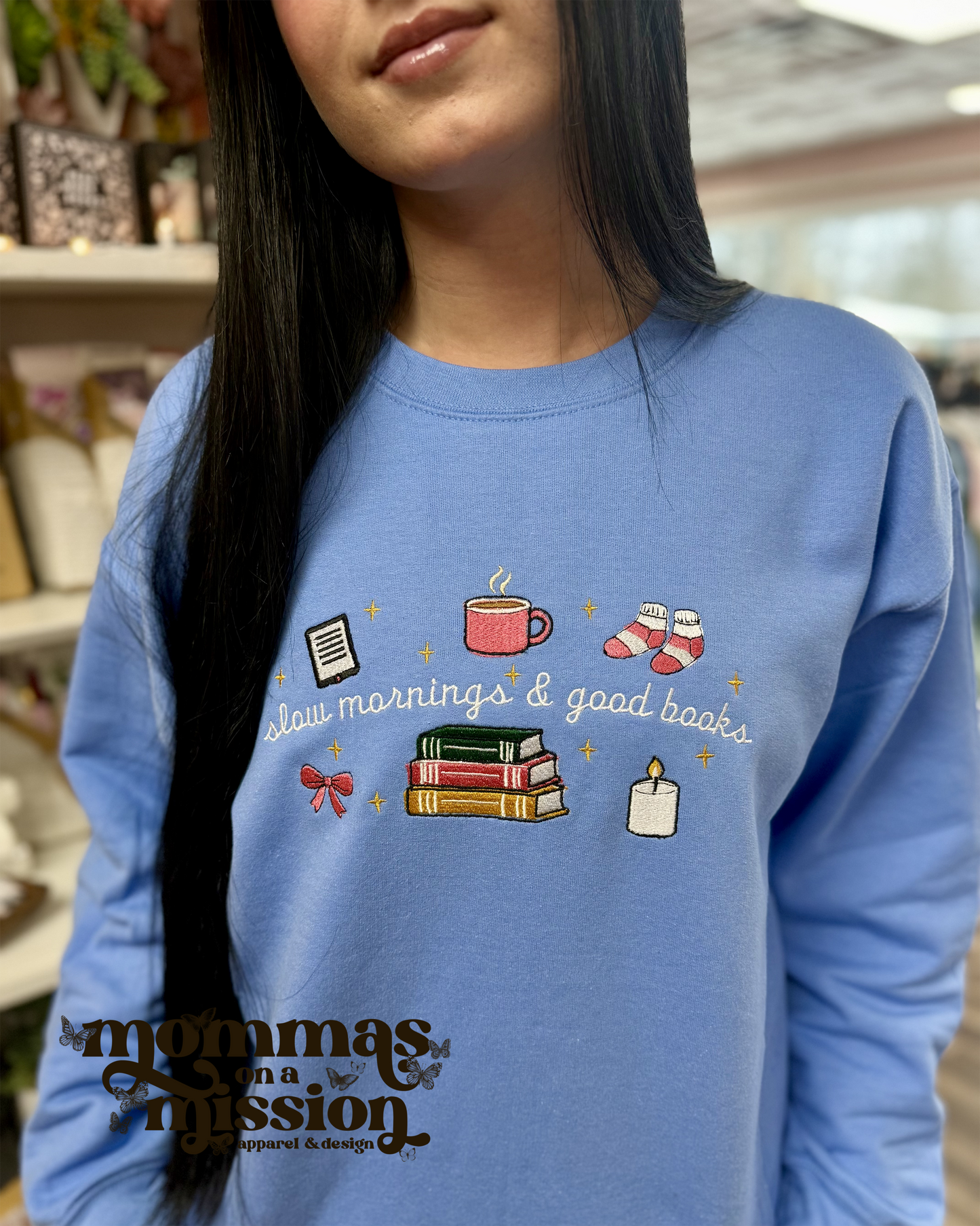 slow mornings & good books - embroidered sweatshirt