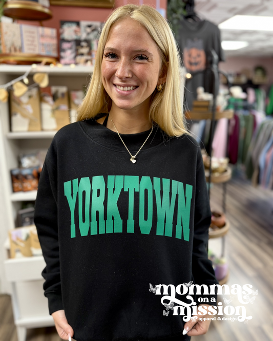 green yorktown black mock neck sweatshirt