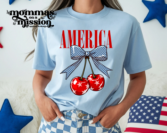 america with cherry checkered bow