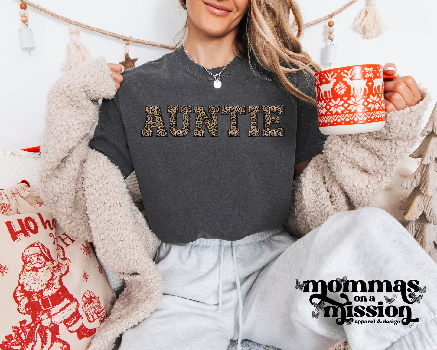 auntie faux embroidered leopard letters