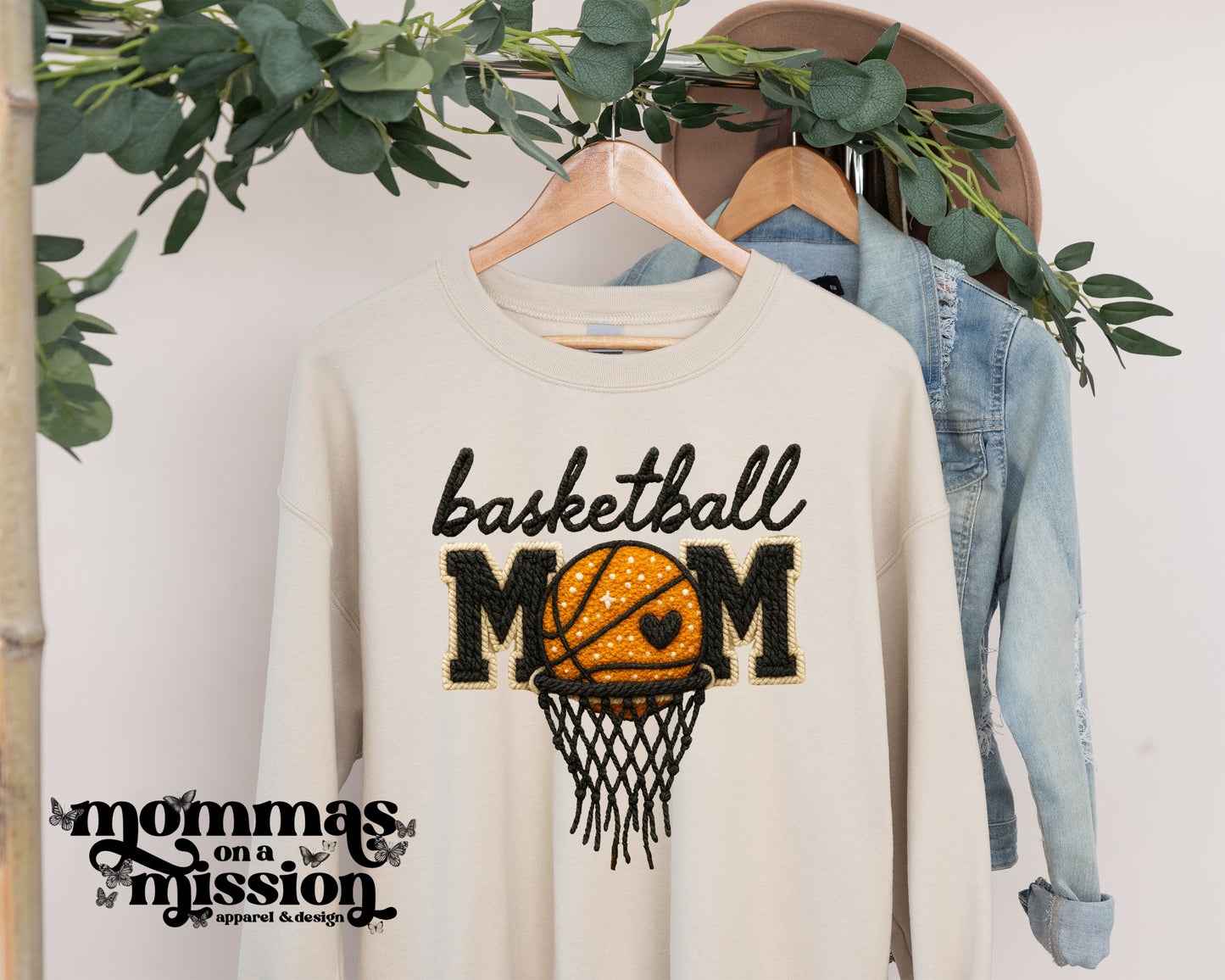 basketball mom with hoop in faux yarn
