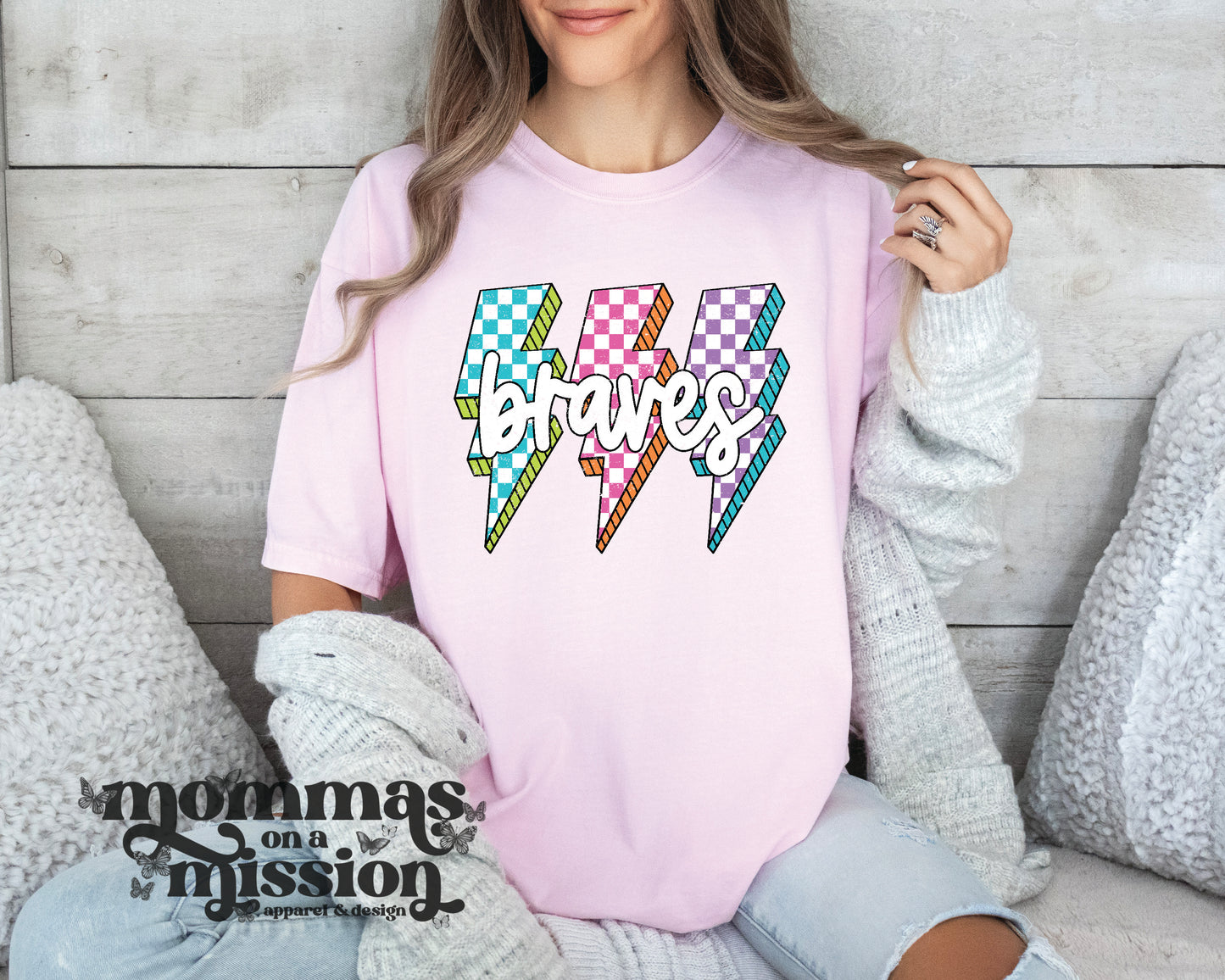 neon checkered braves with lightning bolts (youth)