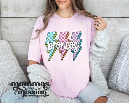 neon checkered broncos with lightning bolts (youth)