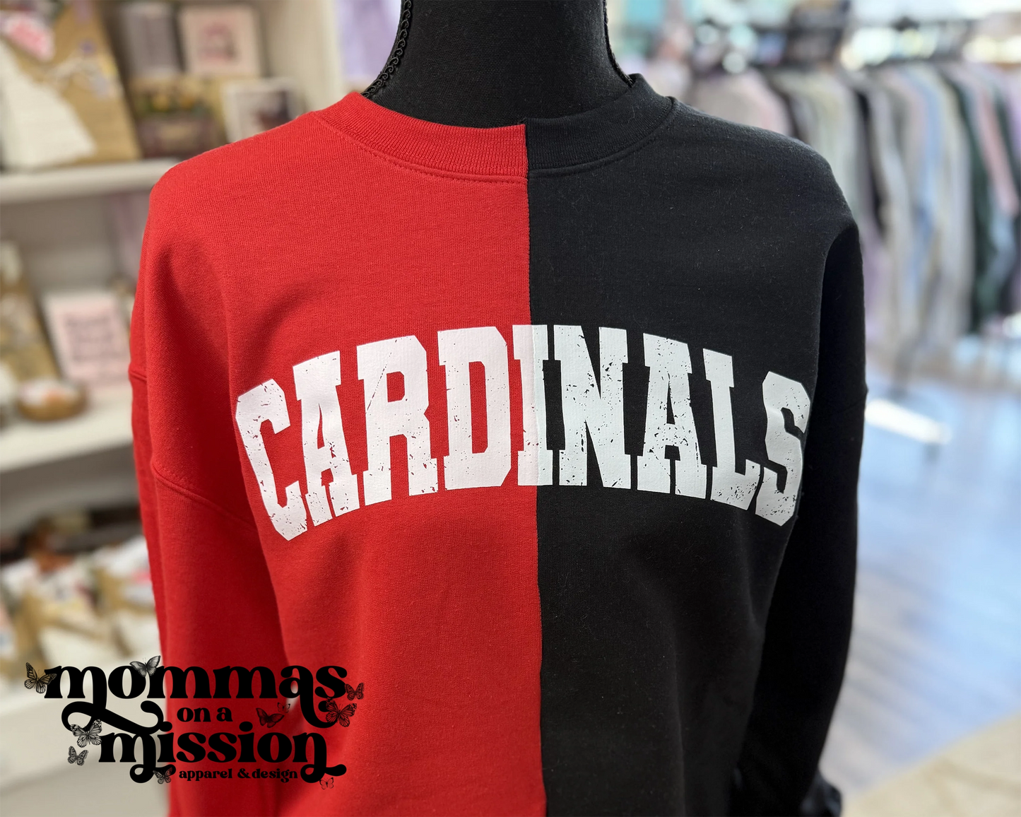 two tone cardinals crewneck - red and black