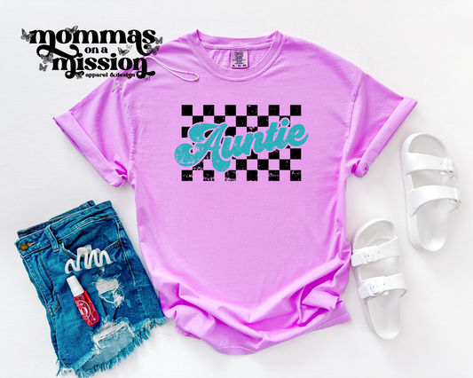 checkered aqua auntie