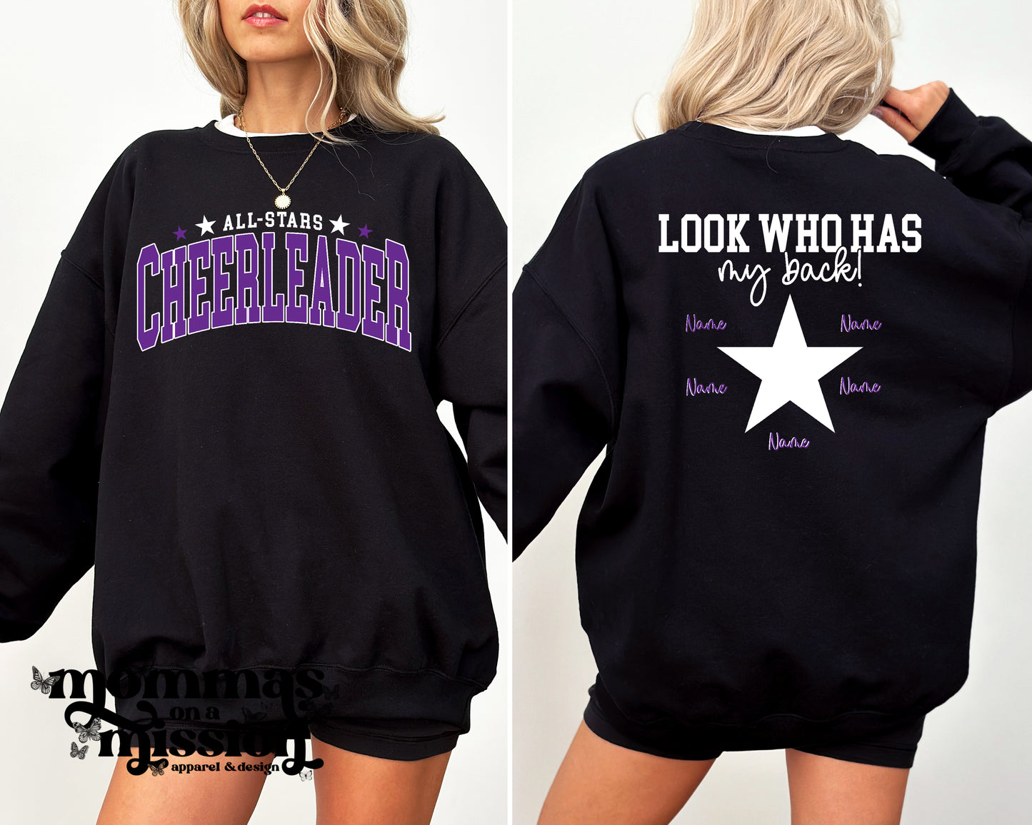 all stars cheerleader/who has my back crewneck (youth)