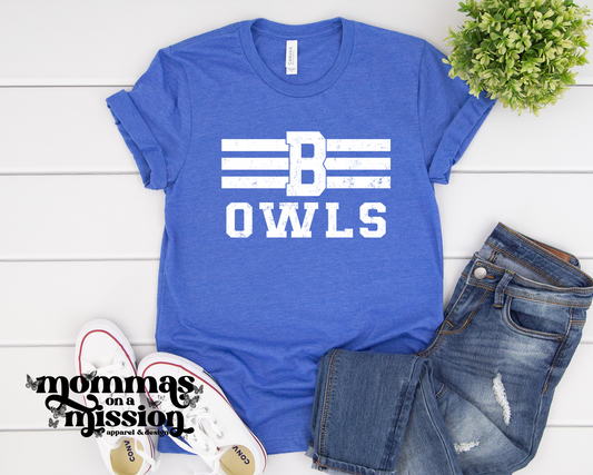 b owls with lines
