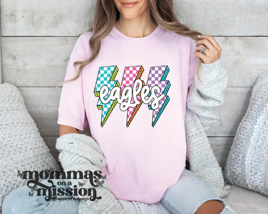 neon checkered eagles with lightning bolts