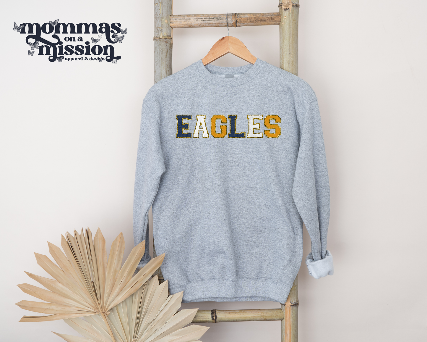 eagles in navy, yellow gold and white faux chenille