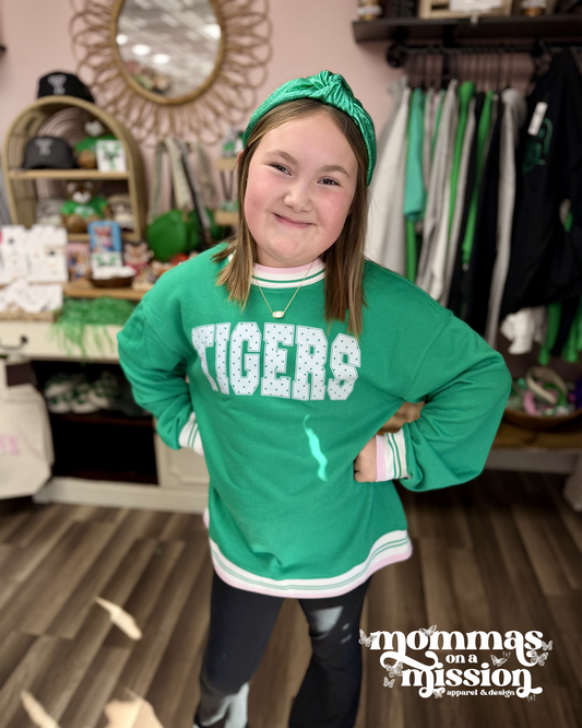 tigers - contrast striped trim pullover