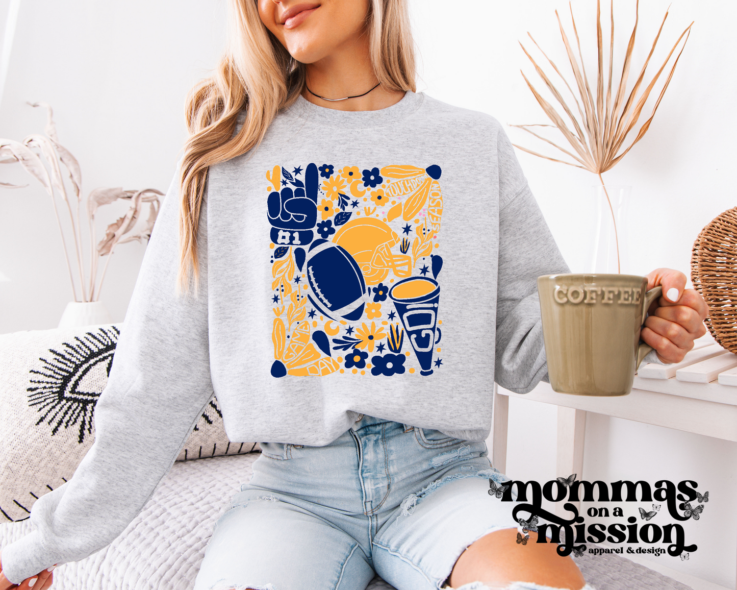 flower football art - navy/yellow