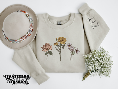 birth flower and children's name crewneck - full color birth flower and children's name crewneck - full color