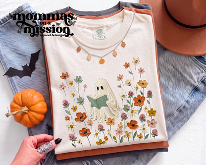 floral painted ghost reading