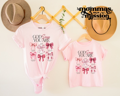 god says you are with floral bows