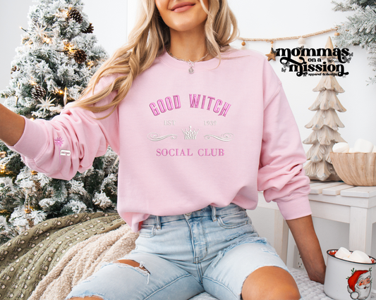 good witch social club in faux embroidery