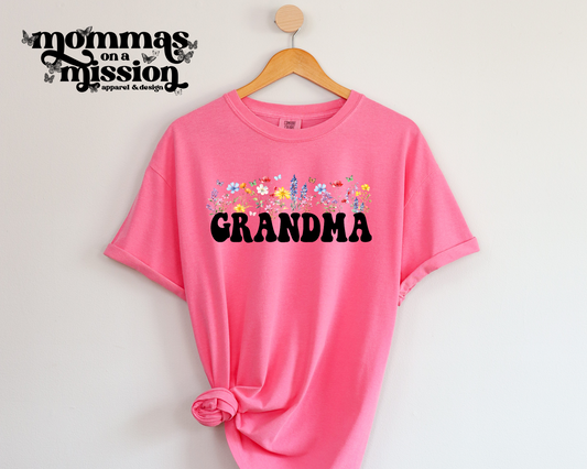 grandma with growing flowers