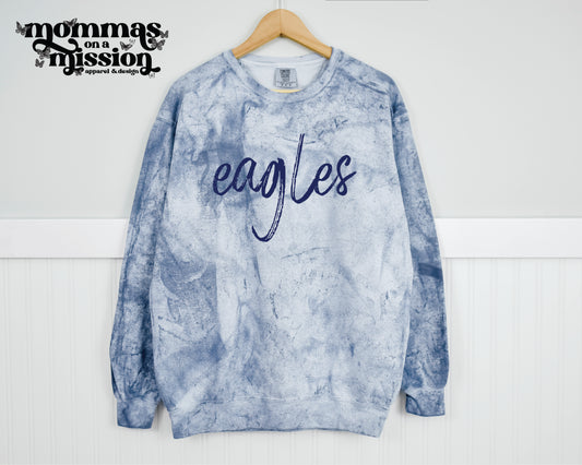 distressed cursive eagles in navy