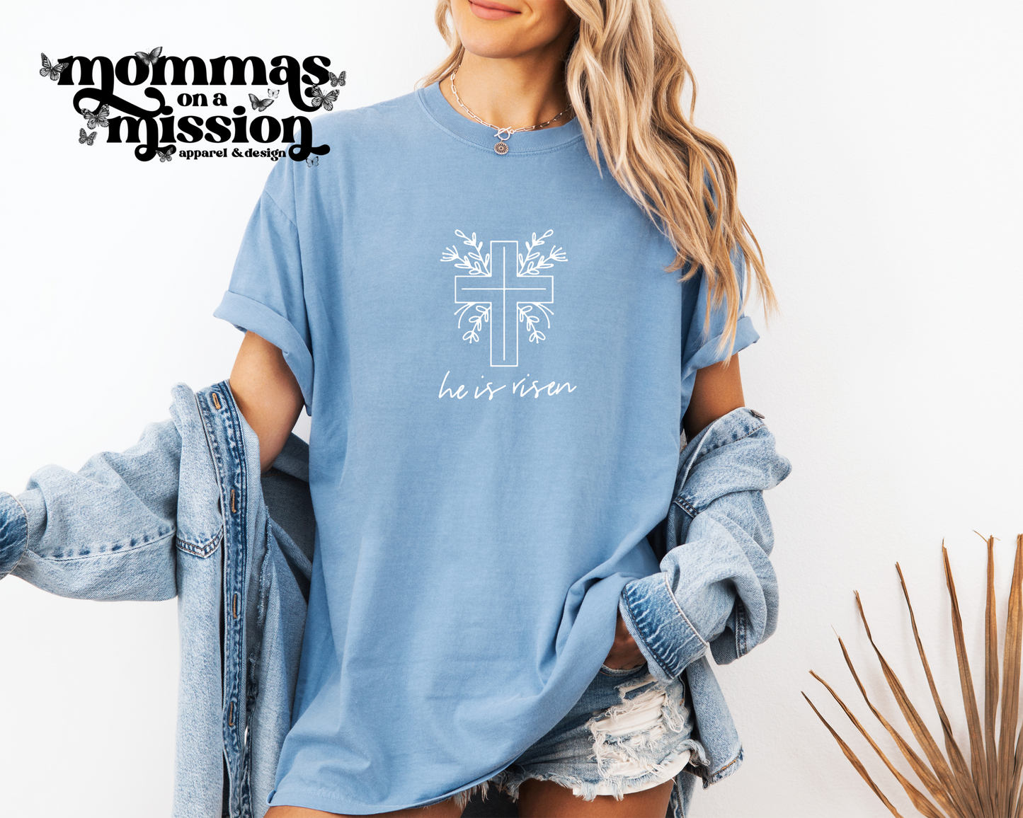 he is risen with cross outline minimal