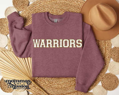 warriors in white faux chenille