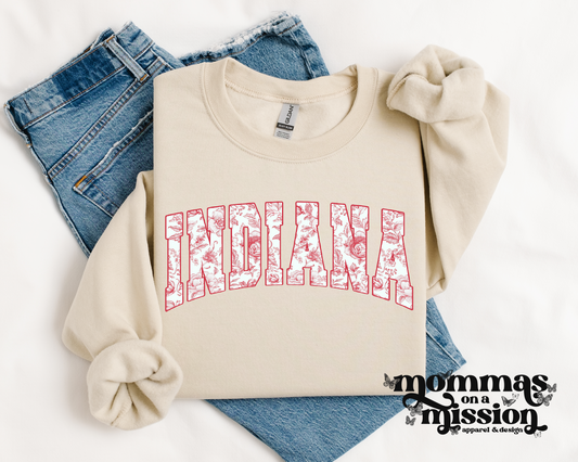 indiana in red floral toile