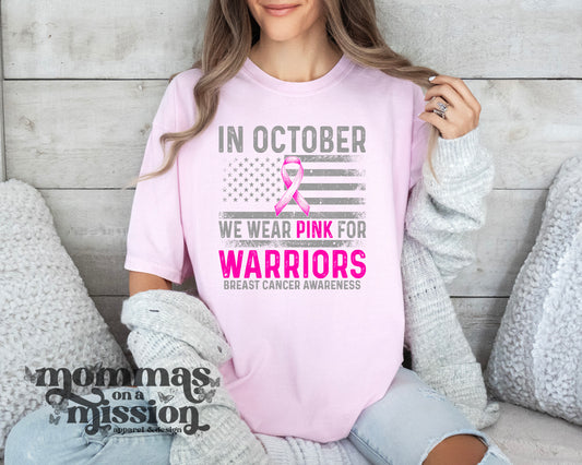 in October we were pink for warriors flag/ribbon