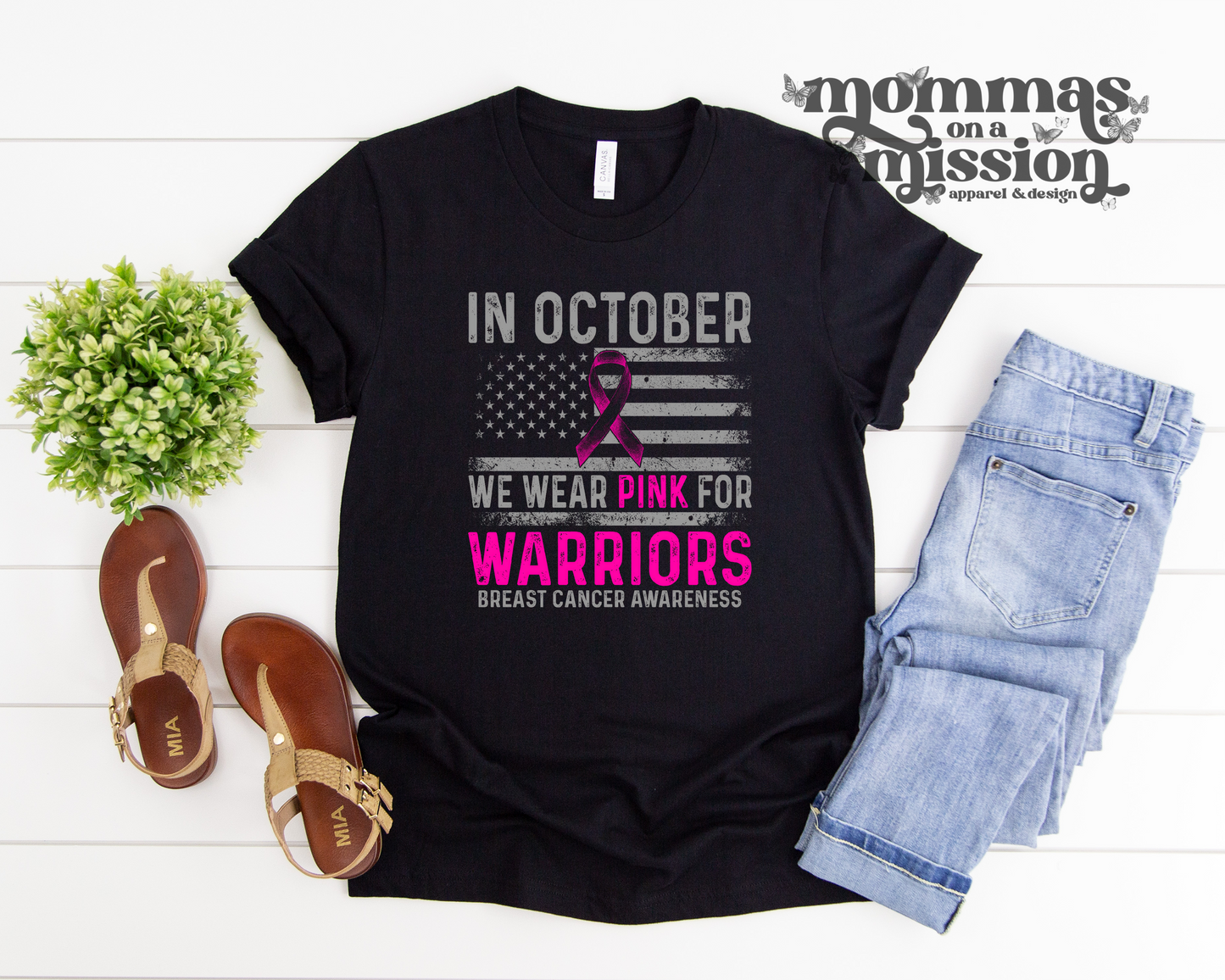 in October we were pink for warriors flag/ribbon