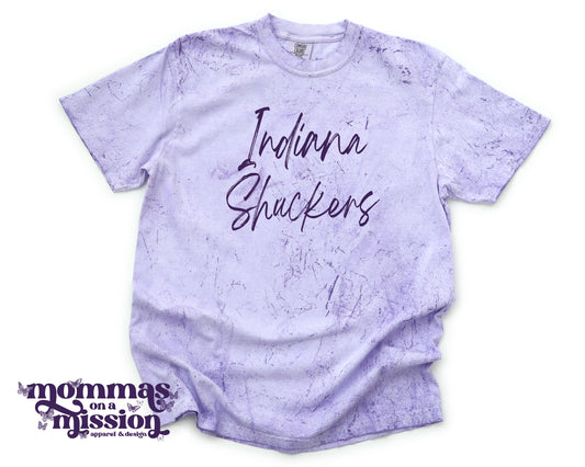 cursive indiana shuckers in purple