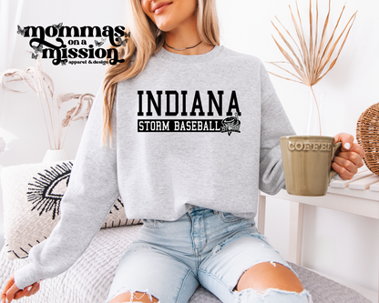 indiana storm with logo in black and white