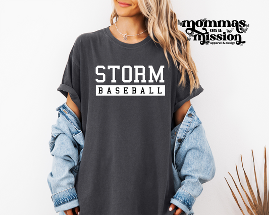 storm baseball - white block with black