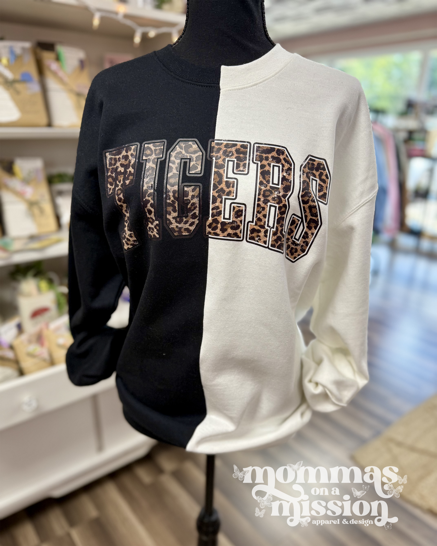 two tone leopard CUSTOM MASCOT crewneck - black and white