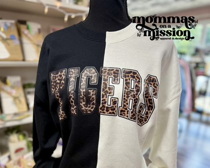 two tone leopard CUSTOM MASCOT crewneck - black and white