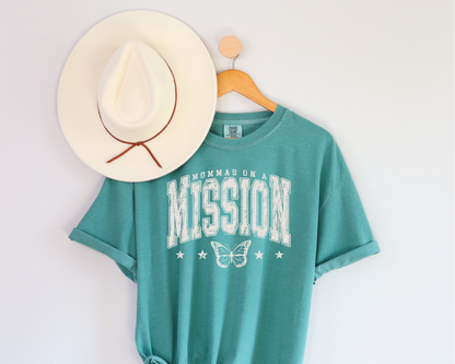 mommas on a mission collegiate cream with butterfly logo