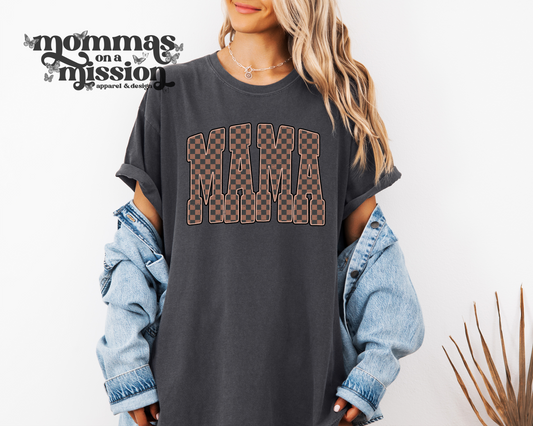mama in brown checker