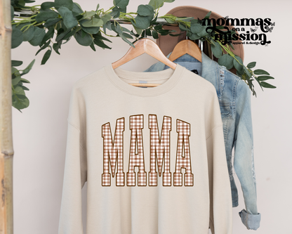 mama in brown gingham
