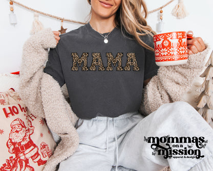 mama faux embroidered leopard letters