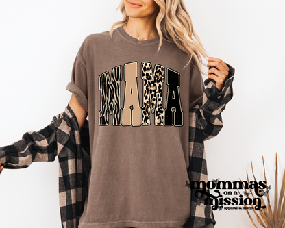 mama in zebra/leopard prints