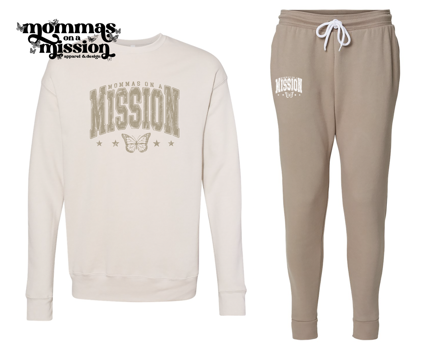 mommas spirit sweat set - heather dust/tan