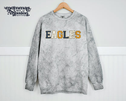 eagles in navy, yellow gold and white faux chenille