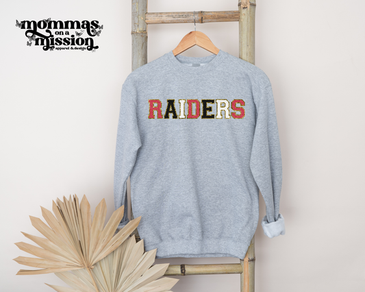 raiders in red, white and black faux chenille