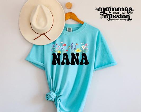 nana with growing flowers