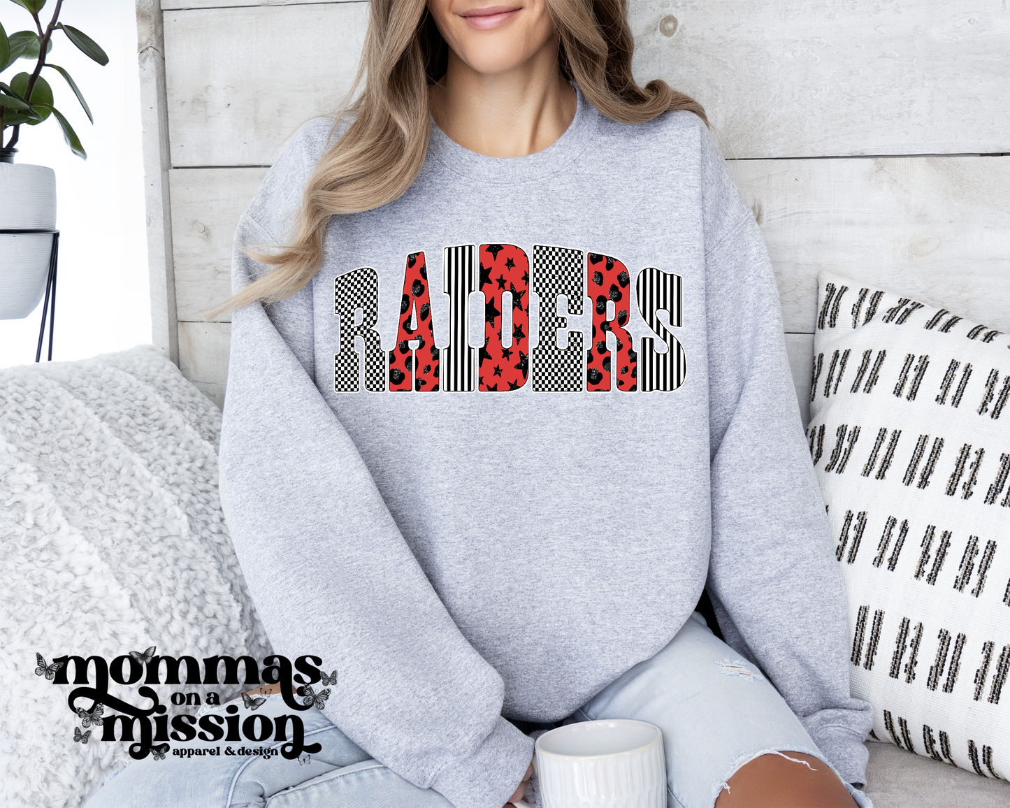 raiders red retro patterned letters